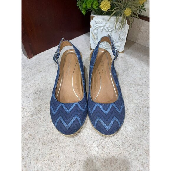 Vionic Aruba Coralina City Slingback Wedge Sandals Chevron Pattern Blue Size 5 U - Picture 3 of 7